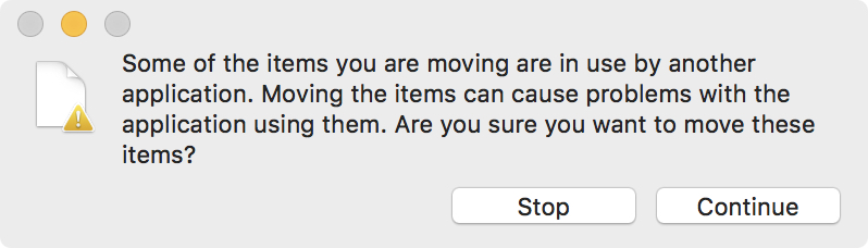 Finder error message when trying to move a still being written to file