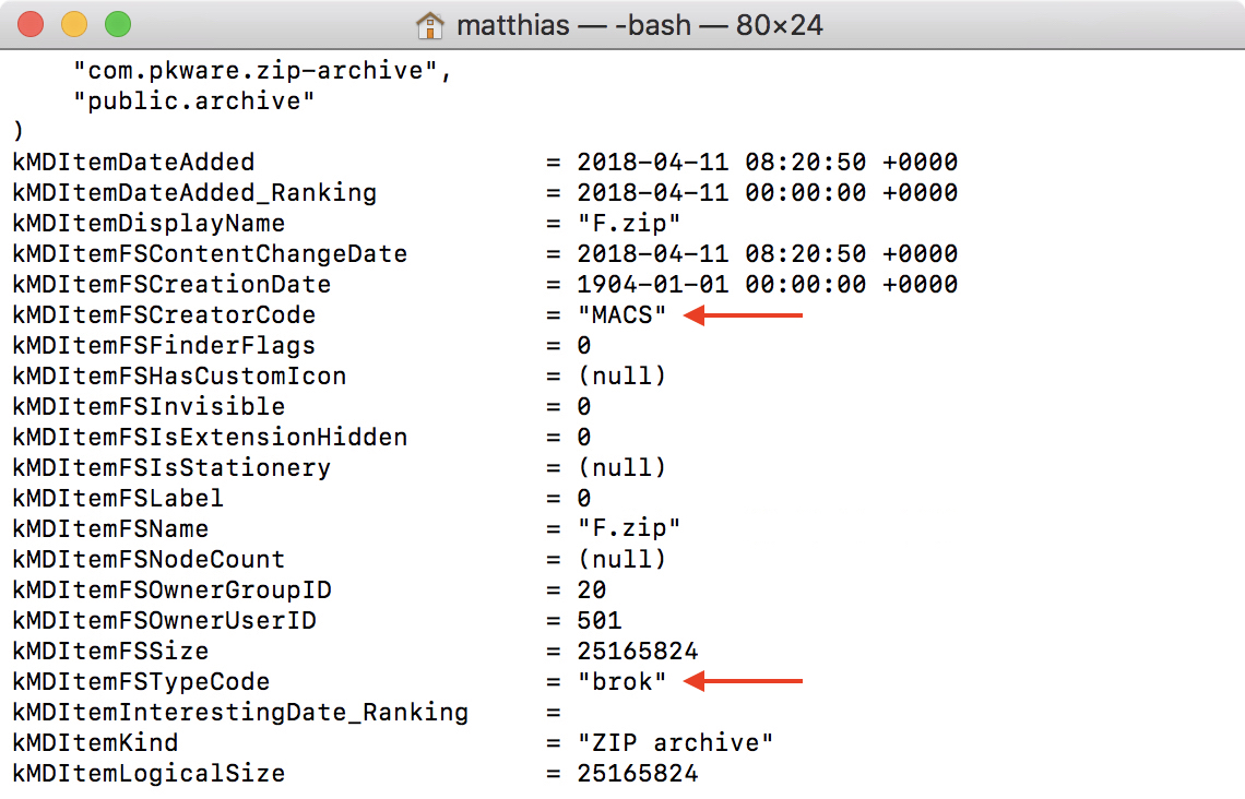 mdls in Terminal on a copying file