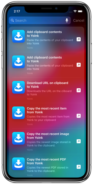 Yoink Siri Shortcuts iOS 12 on iPhone X