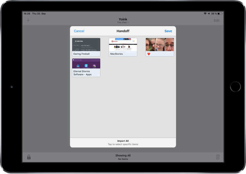 Yoink 2.0 Handoff on iPad Air