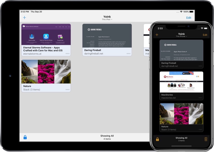Screenshot of Yoink running on iPad and iPhone