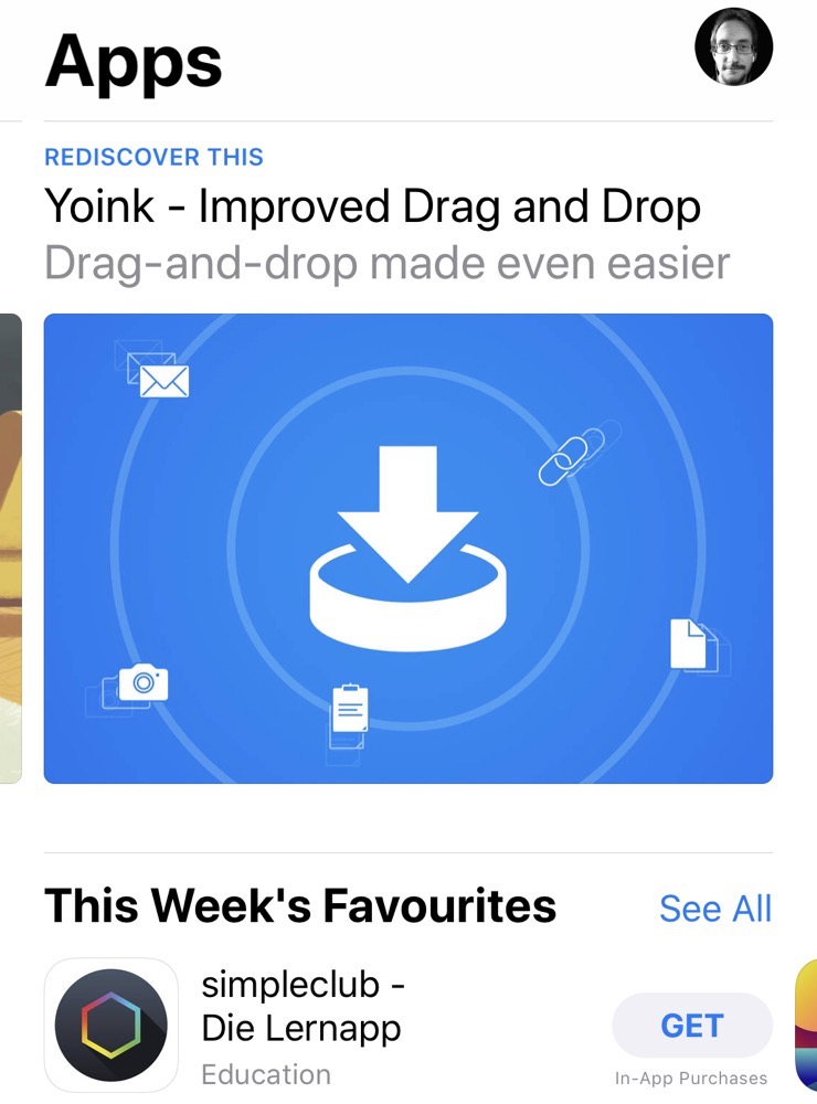 Screenshot of Yoink being featured on the App Store for iPhone and iPad