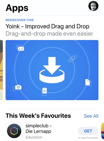Yoink featured on ios app store